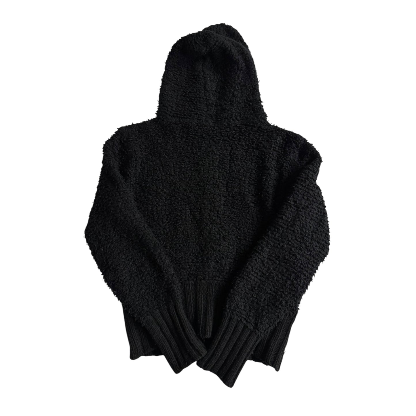 🧶 Hoodie Y2K Fuzzy Negru Damă din Lână și Angora – M