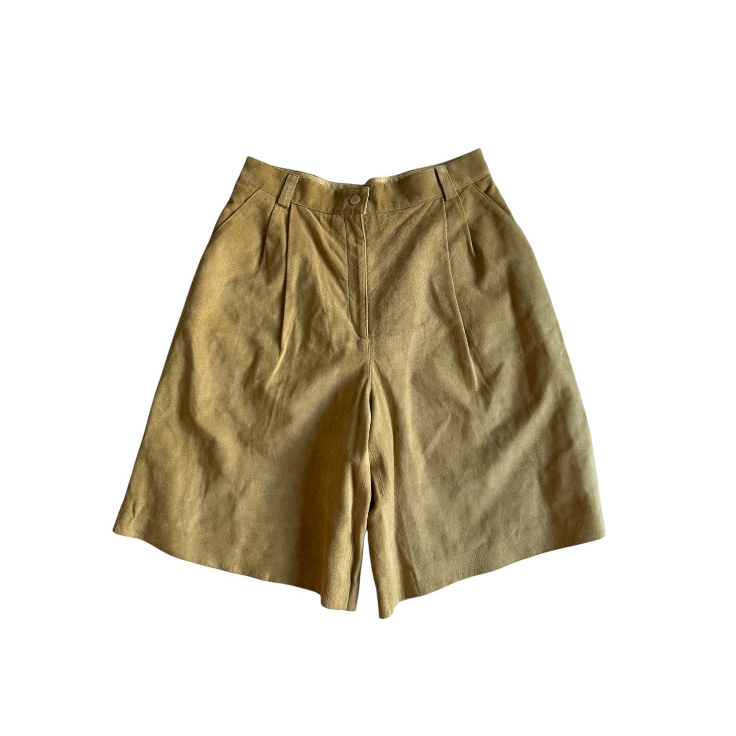🍦 Pantaloni Scurți Vintage Damă din Piele Suede Crem – M / L (EU 40)