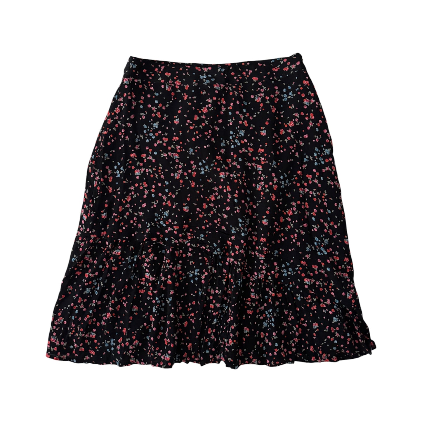 🌸 Fustă Vintage Neagră cu Model Floral – L