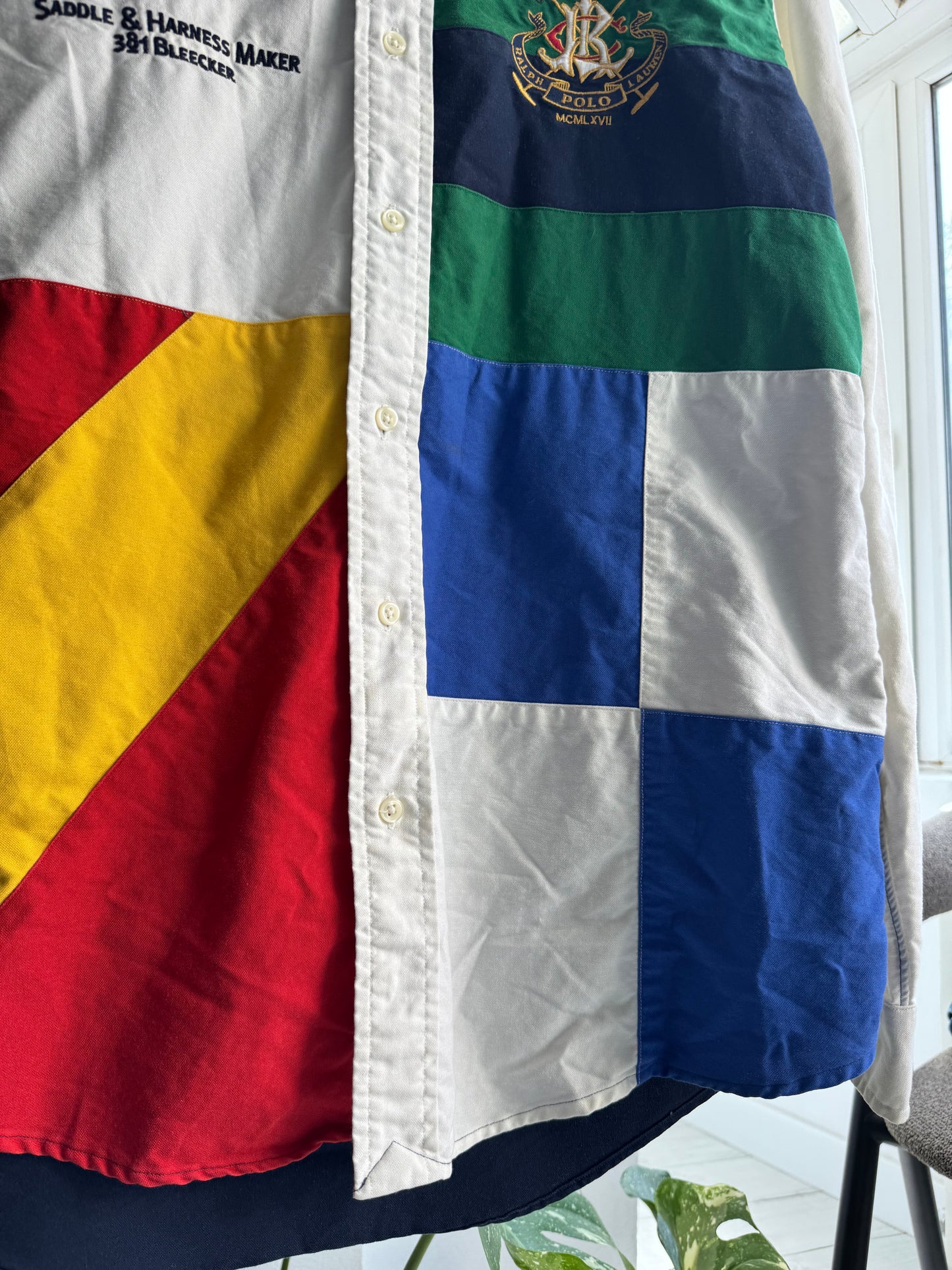 🐴 2008 Polo Ralph Lauren Cămașă Patchwork – M Bărbați