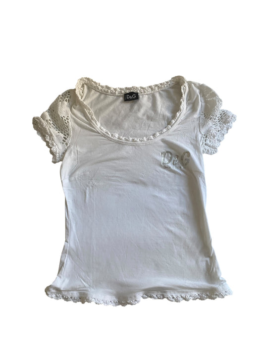 Y2K Dolce & Gabbana White U Neck Crotched Sleeves Top