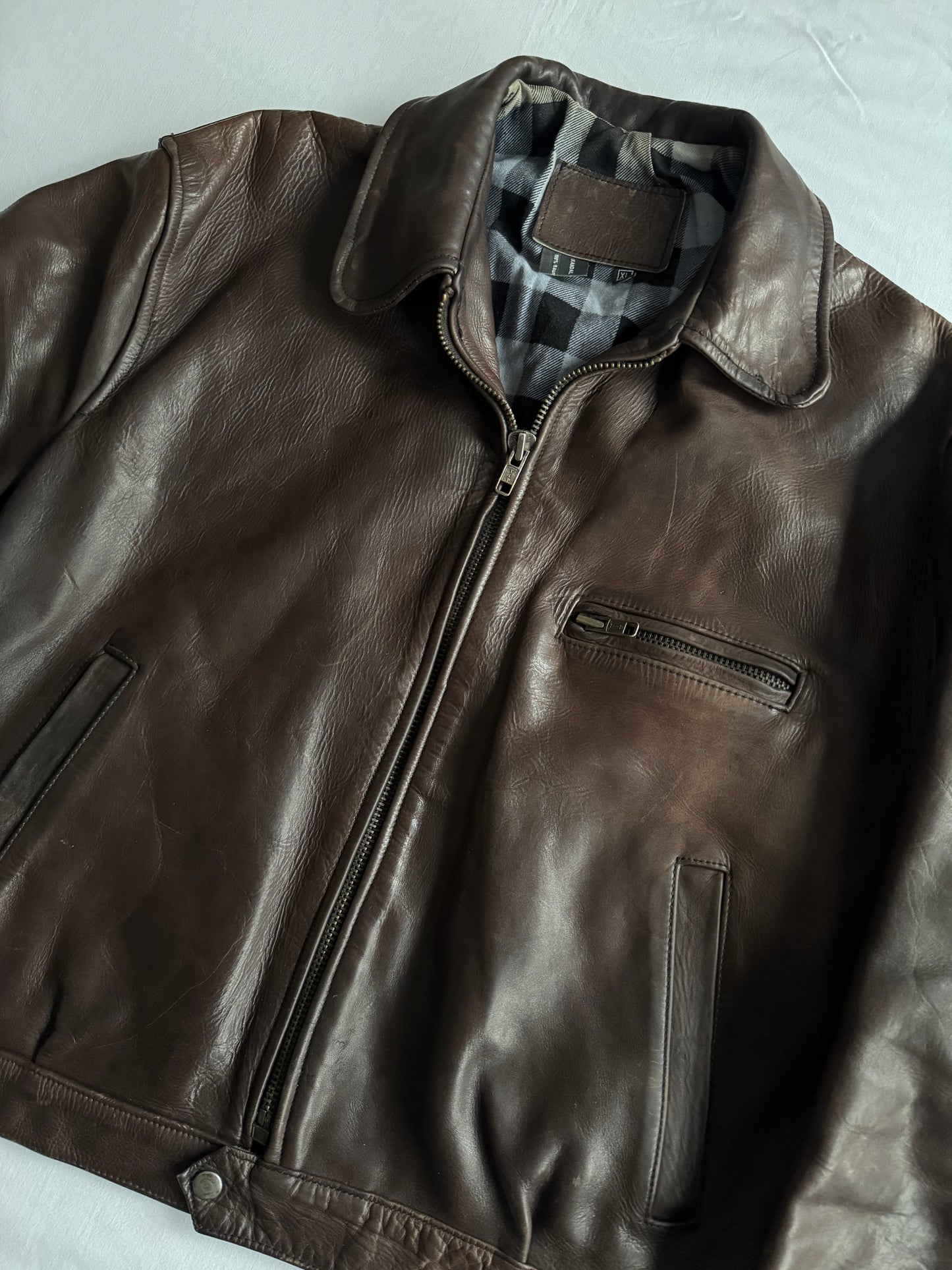 🧥 Geacă vintage din piele groasă maro închis | mărimea XL bărbați