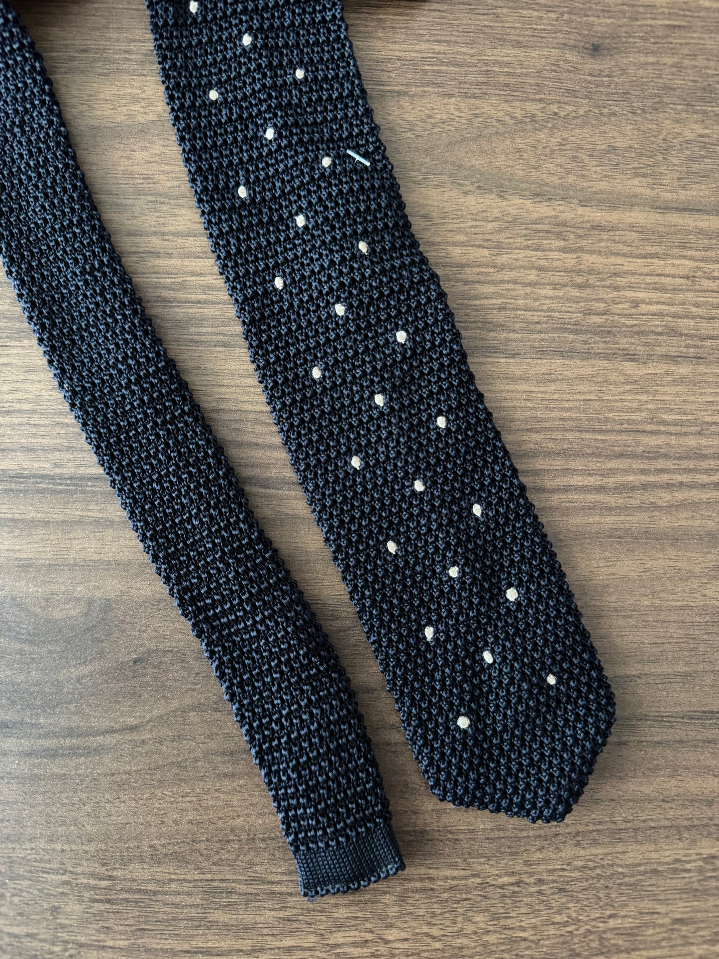 👔 Cravată Tricotată Navy Polka Dots Vintage | Mătase Naturală | Made in Italy