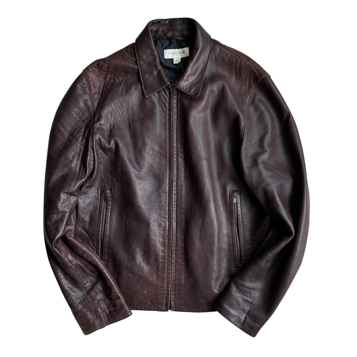 Jachetă Distressed Piele Miel Calvin Klein Vintage | Burgundy Închis| Made in Italy | M