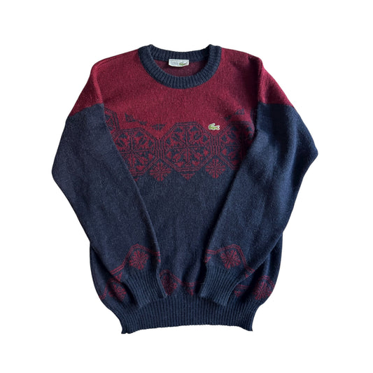 🐊 Pulover Vintage Lacoste Bleumarin și Burgundy / Tricot Clasic (Mărime 4 - L)