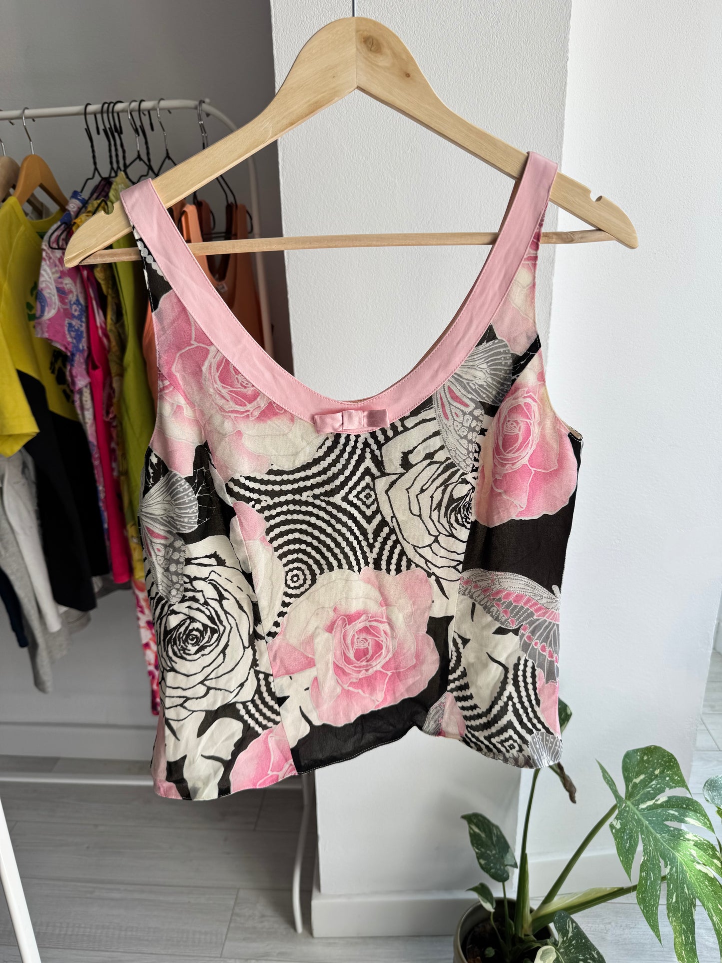 🎀 Top Y2K Mesh Floral Roz – EU 40 Damă (M/L)