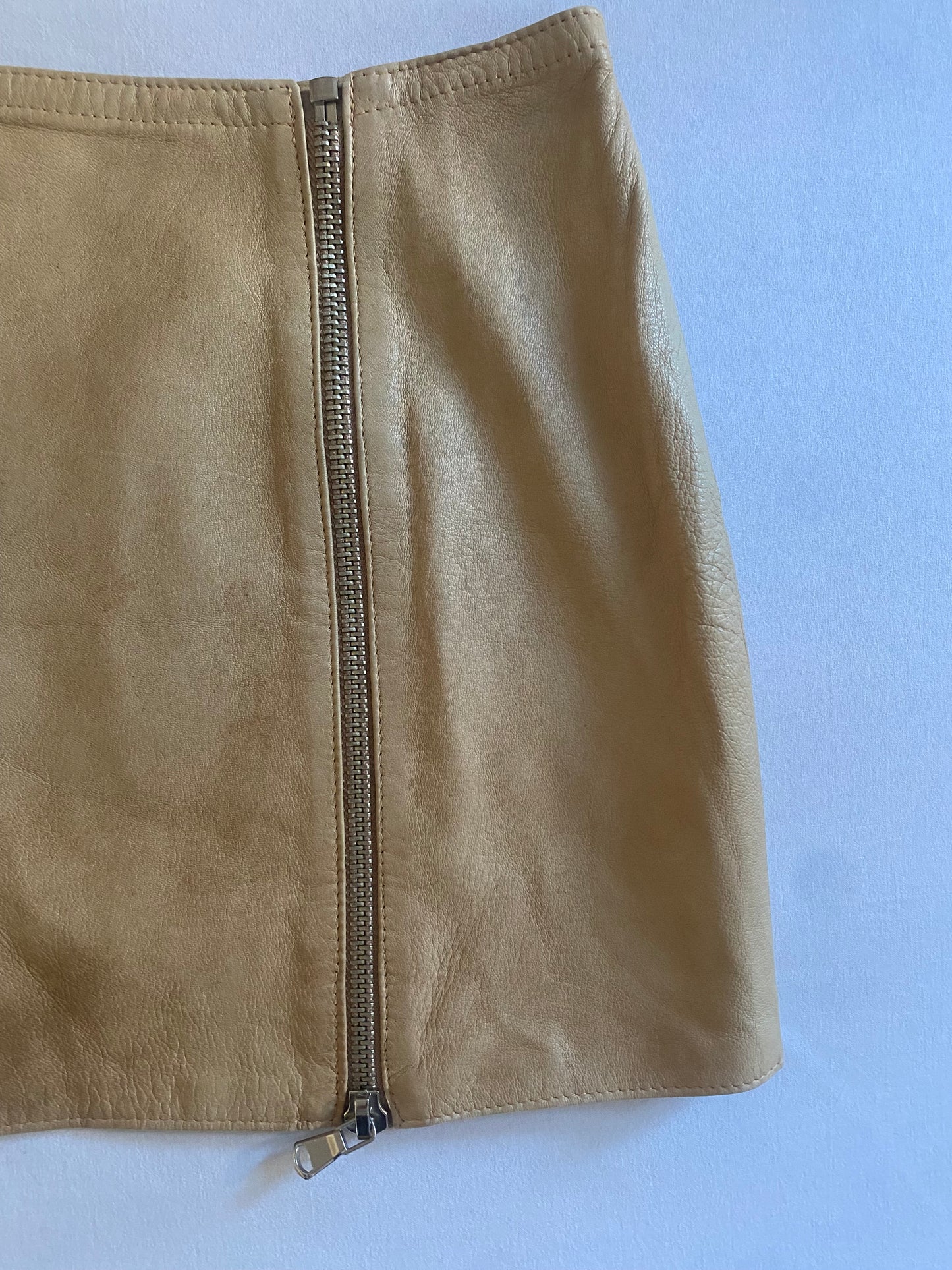 Y2K Twinset Cream Leather Zipped Skirt
