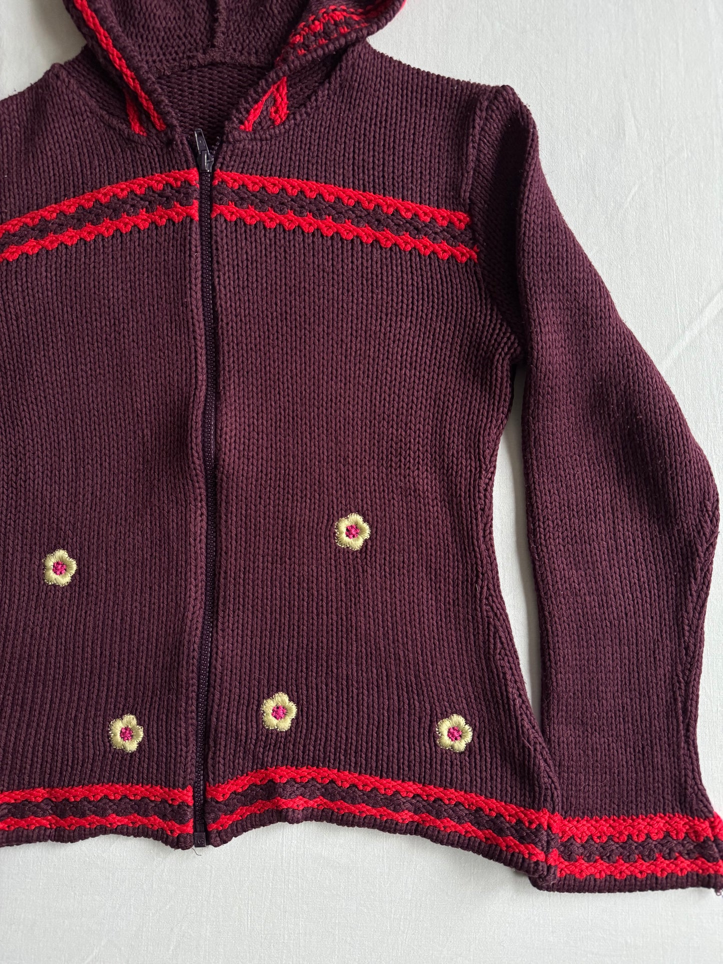 🧶 Hoodie Y2K Damă Tricotat din Blend de Lână cu Broderie Florală – L