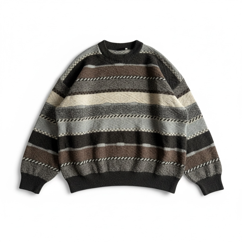 🧶 Pulover Vintage Texturat din Lână și Acril – L