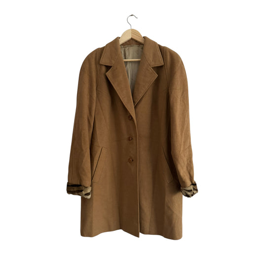 🧥 Palton Vintage Damă Camel din Lână cu Detalii din Blană Naturală – Aprox. L Femei