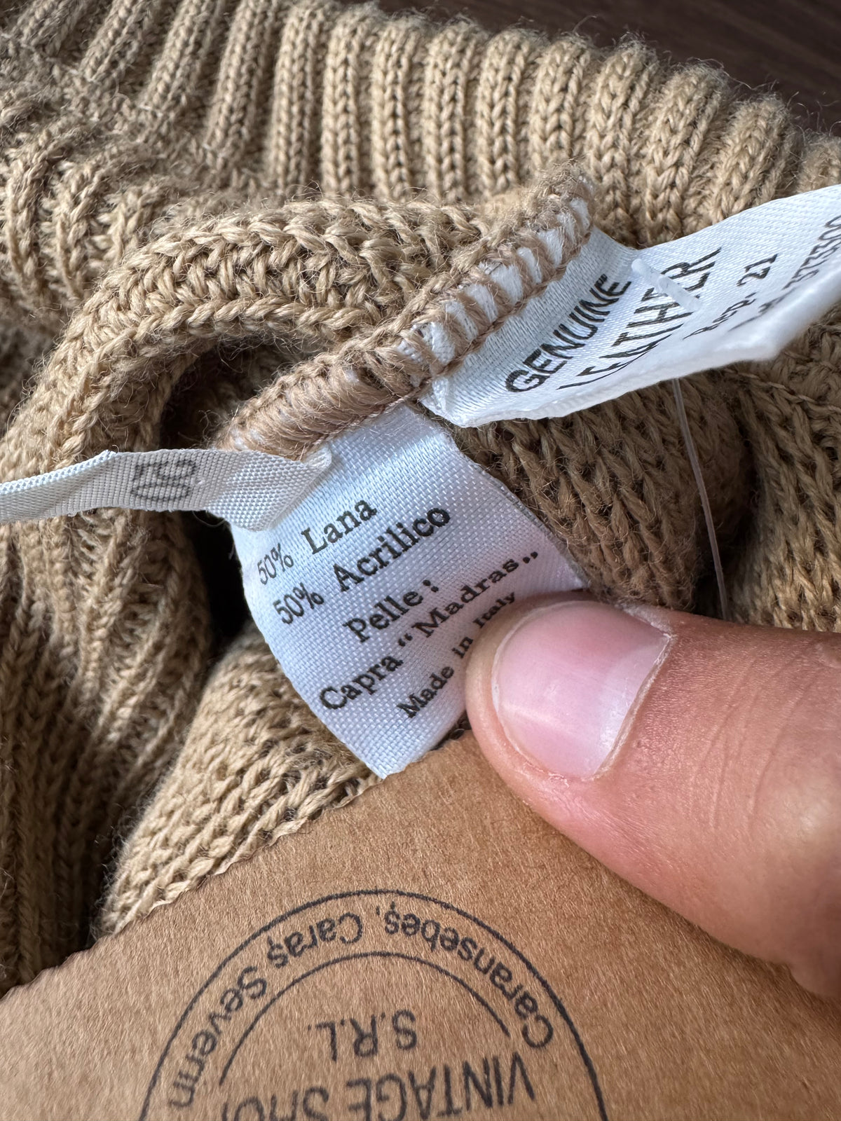 Cardigan Lână Crem Vintage Bărbați | Piele Întoarsă | L (50)