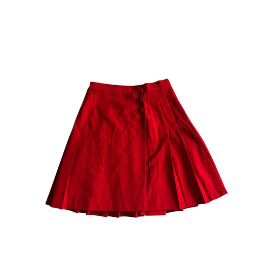 🍒 Fustă Vintage Plisată Roșie din Lână Virgină – M (IT 44)