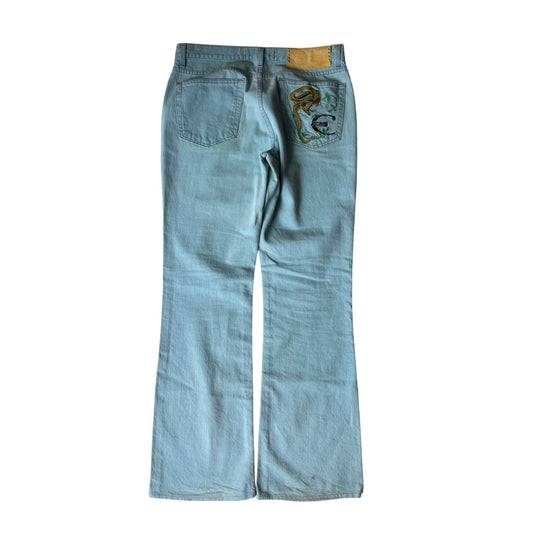 🐅 Jeans Y2K Roberto Cavalli Bootcut Broderie Tigru – EU 50 / US 36 (fit EU 48 / US 33)