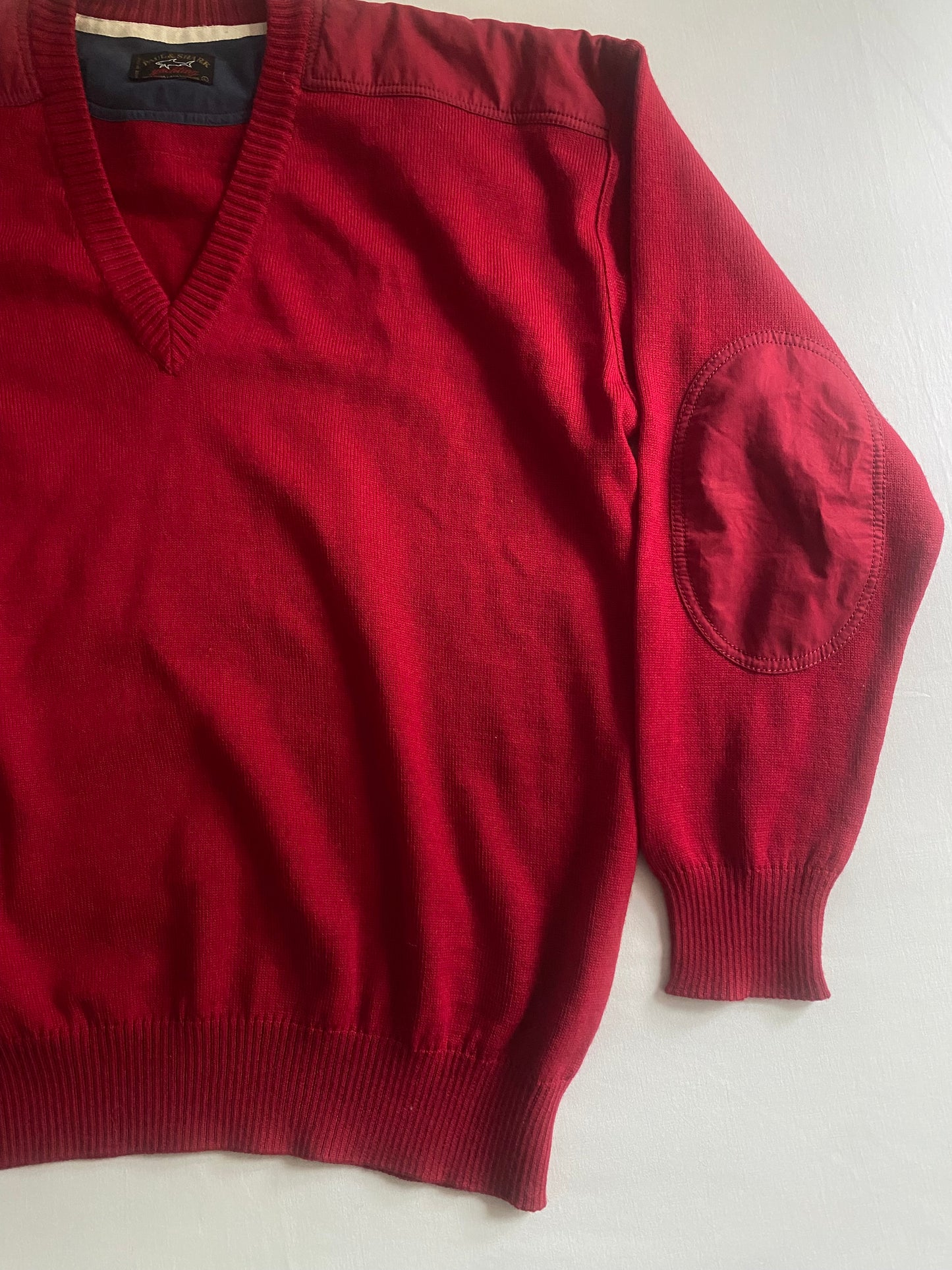 🦈 Pulover Vintage Paul & Shark – V-Neck Roșu – 100% Lână Virgină – Made in Italy – Men’s L