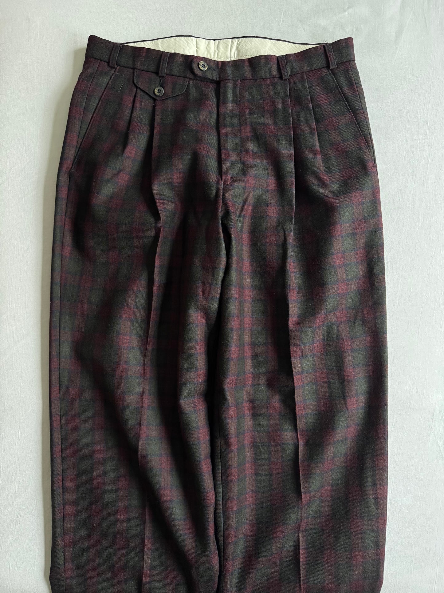🍷 Pantaloni Vintage Slacks Burgundy & Verde / Pure New Wool (Size 50)
