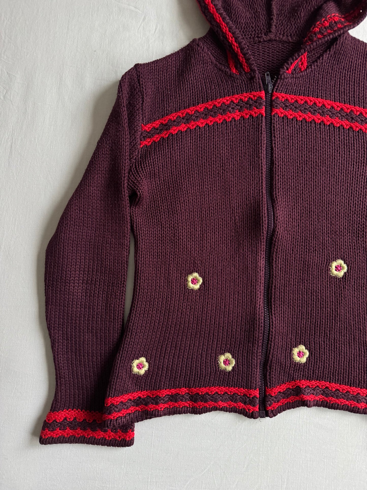 🧶 Hoodie Y2K Damă Tricotat din Blend de Lână cu Broderie Florală – L