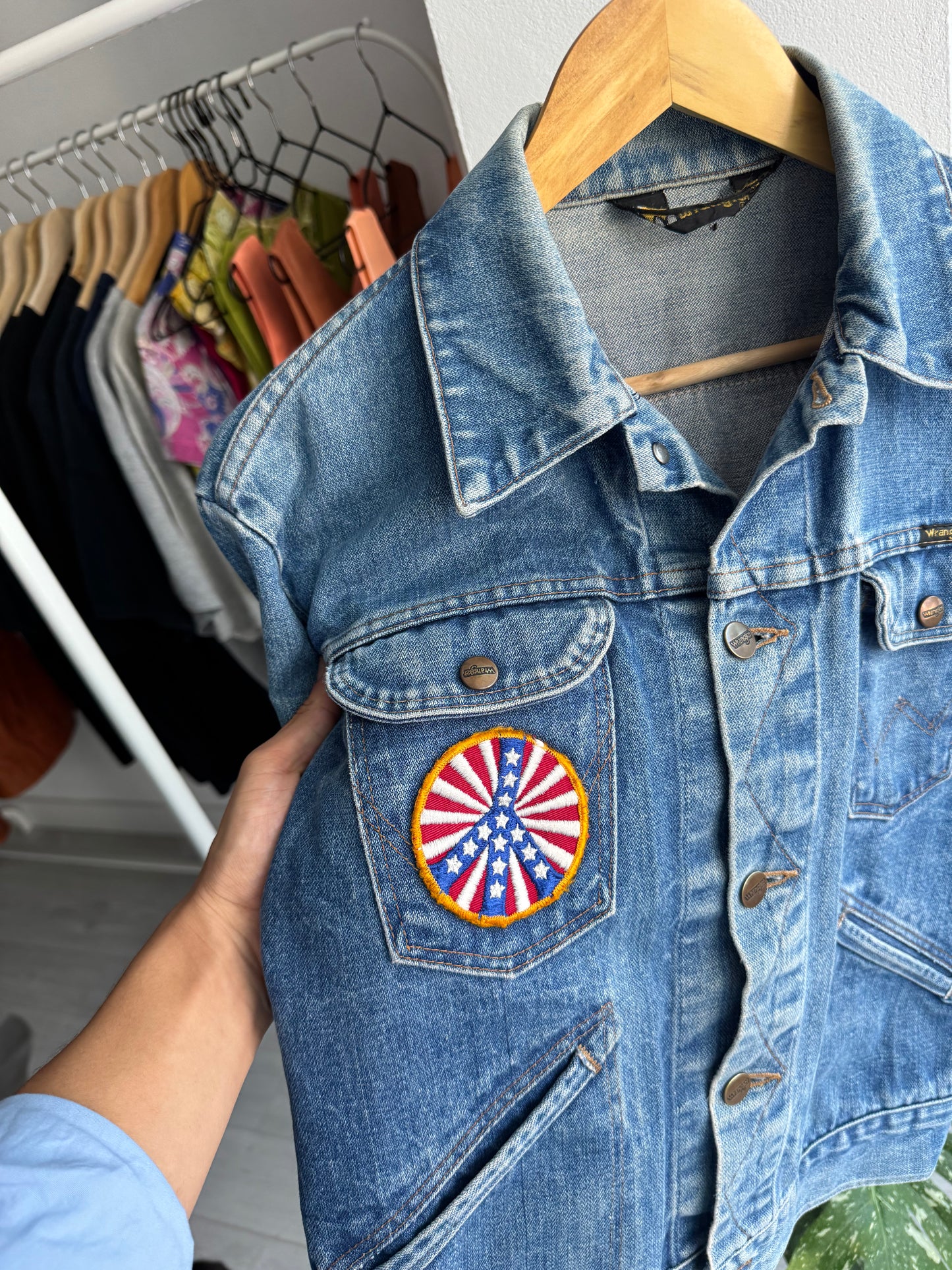 🤠 Vintage Wrangler Geacă Denim Anii '70 – S/M Bărbați