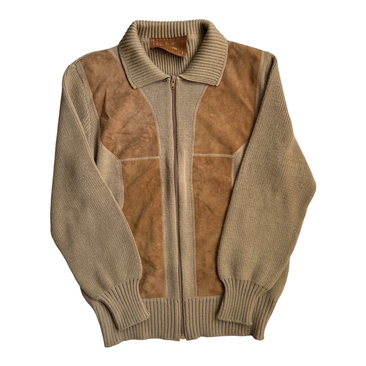 Cardigan Lână Crem Vintage Bărbați | Piele Întoarsă | L (50)