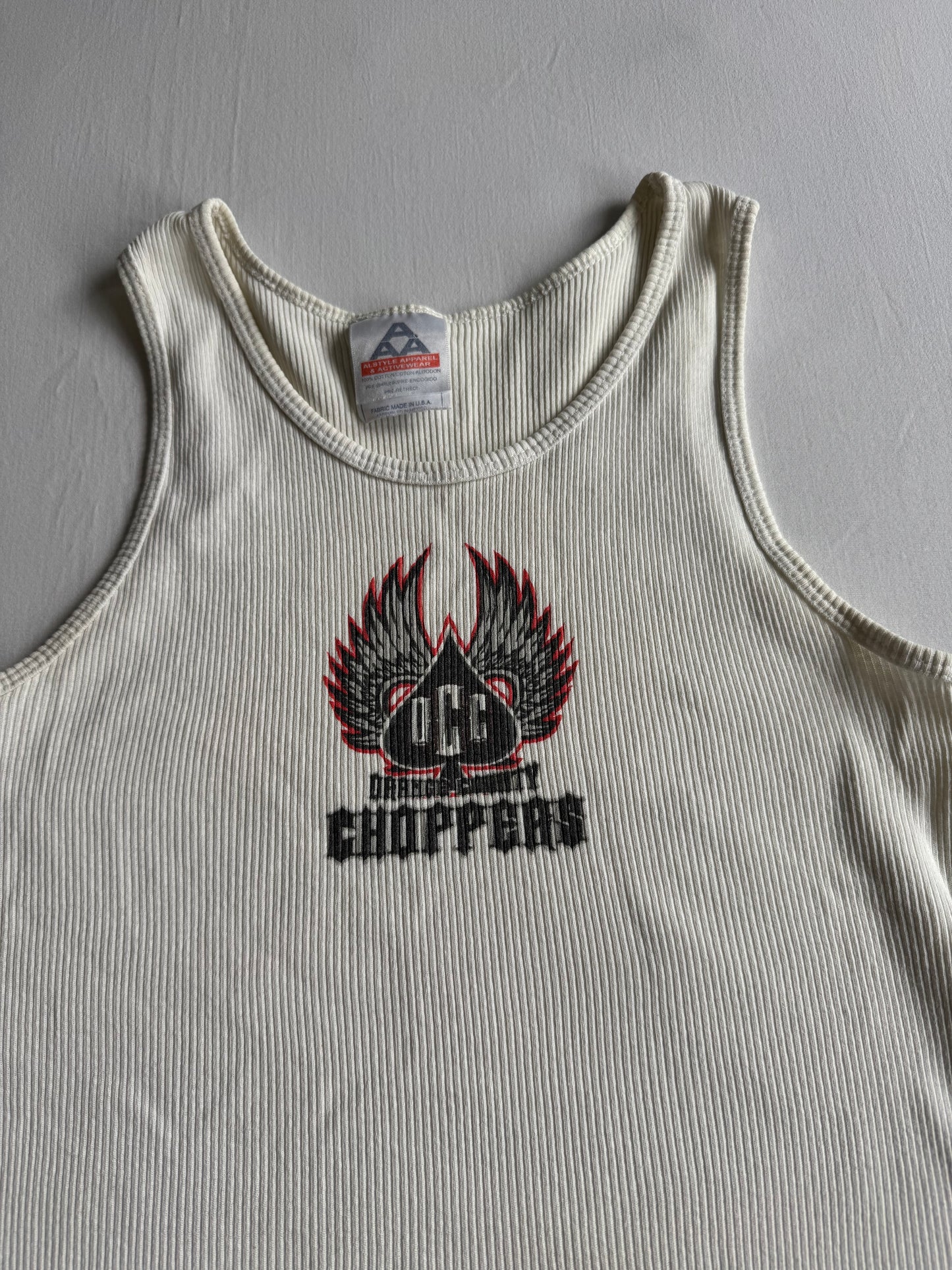 🏍️ Tank Top Y2K Damă Orange County Choppers Alb – aprox. S / M