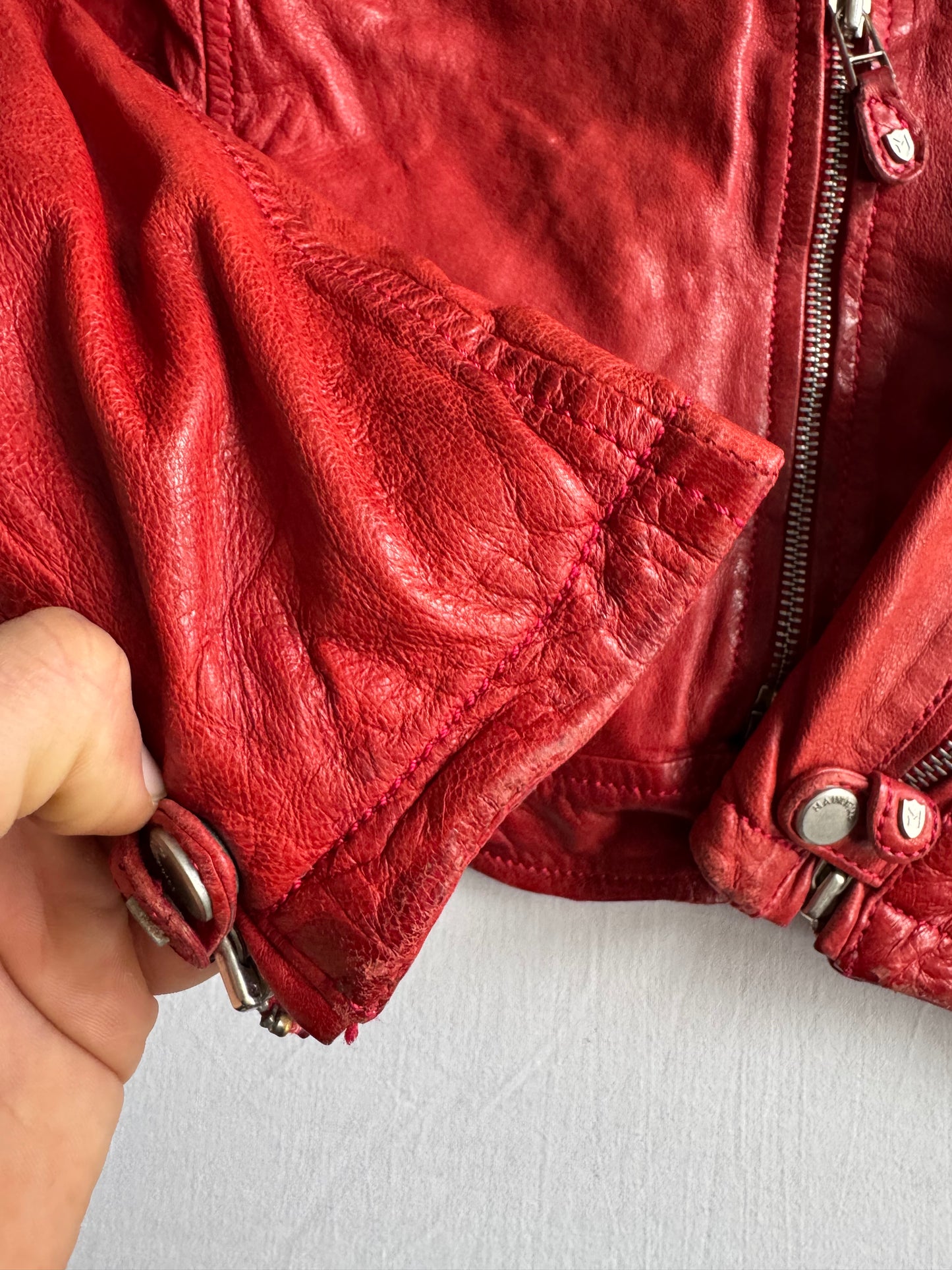 ❤️ Geacă Biker Y2K Damă din Piele Roșie – EU 38 (M)