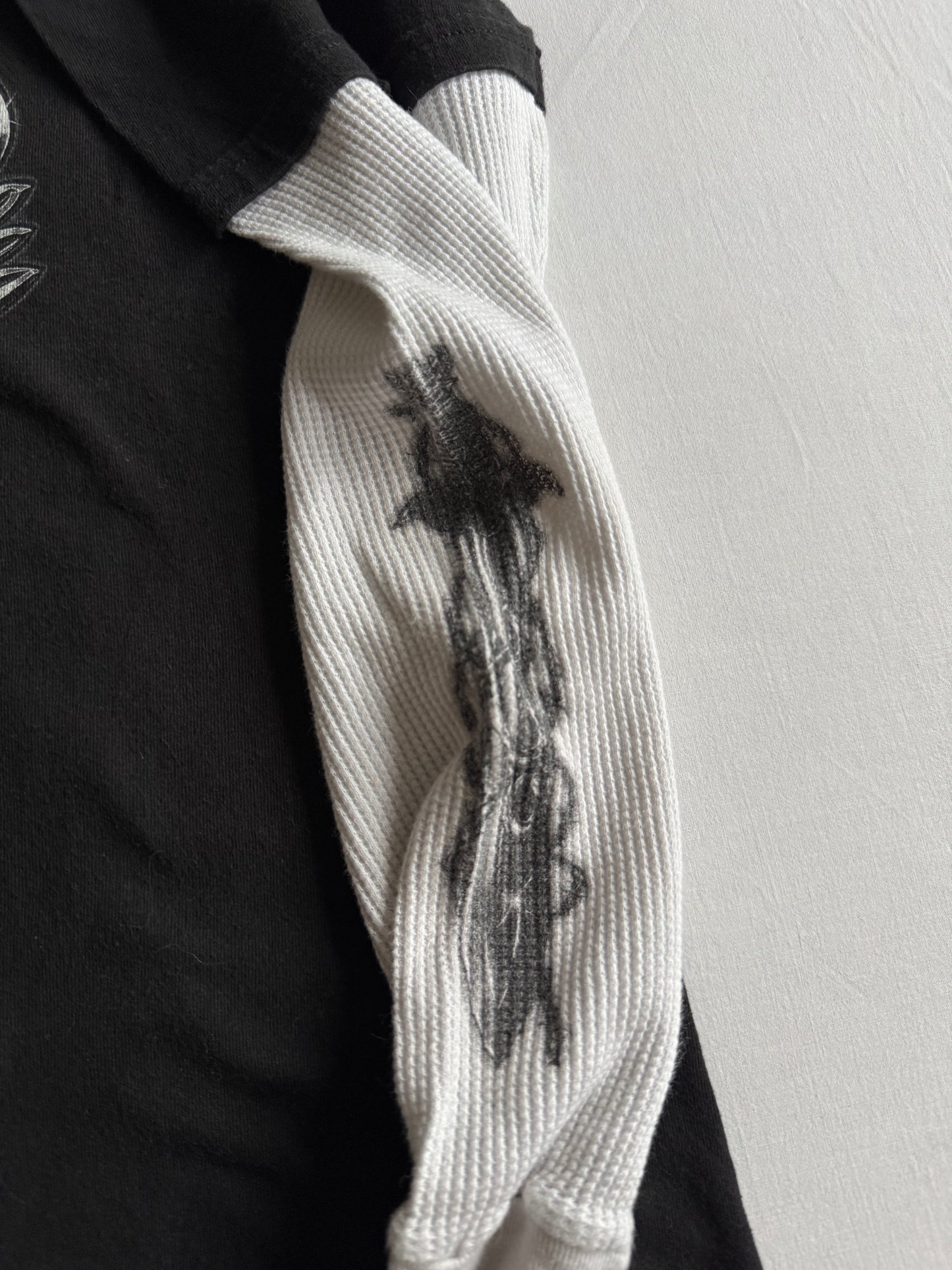 🛠️ Bluză Y2K Neagră cu Mâneci Thermal Waffle Orange County Choppers – M