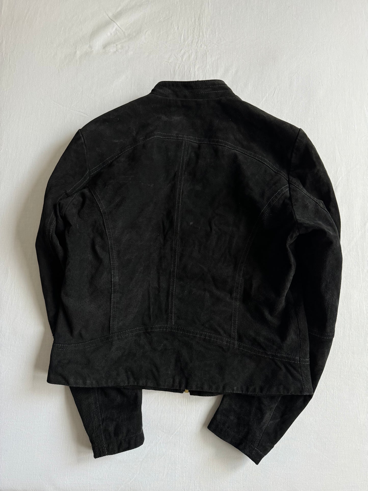 🐽 Geacă Y2K Damă din Piele Suede de Porc Neagră – L