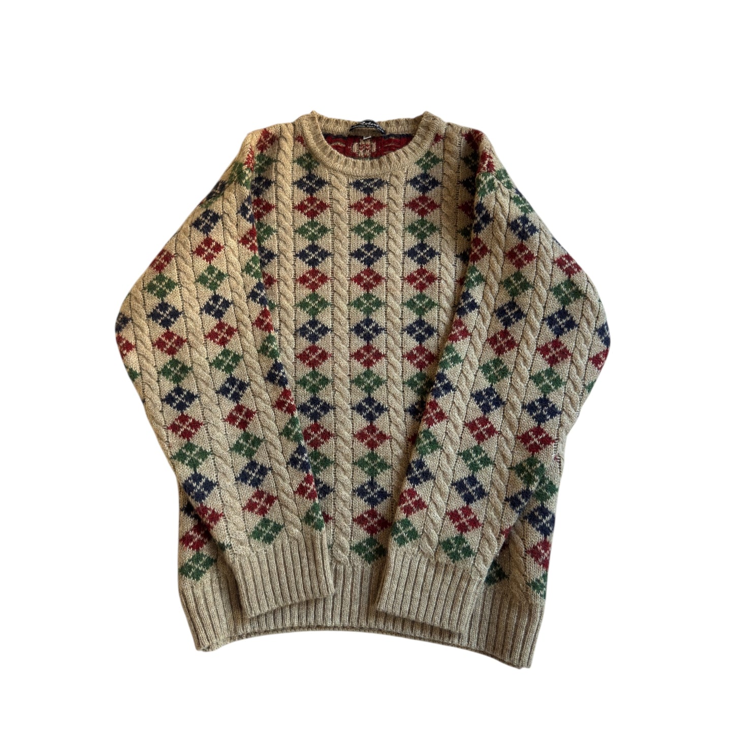 🧶 Pulover vintage cu model – lână, alpaca și mohair – mărimea M