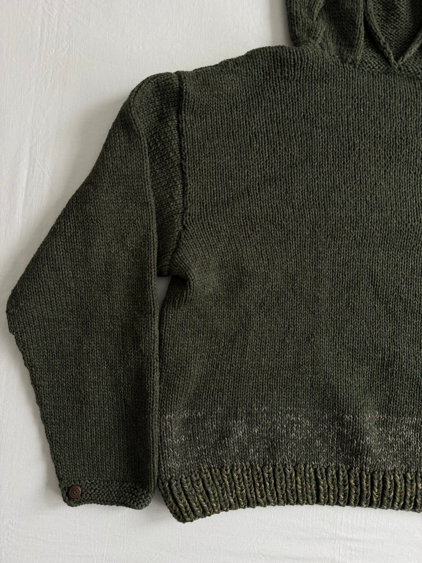 🧶 Hanorac Tricotat Vintage Verde Închis din Lână Merino – M Bărbați (Cropped Fit)