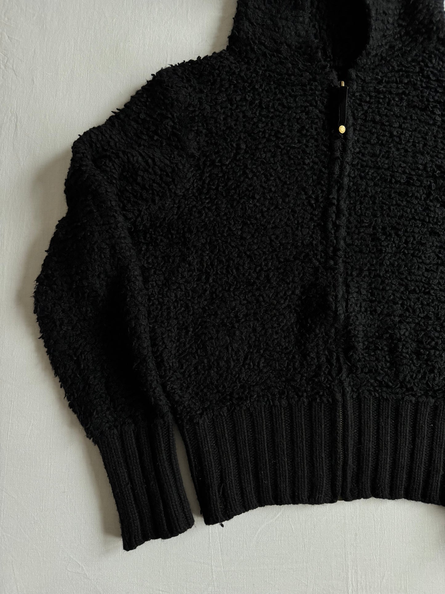 🧶 Hoodie Y2K Fuzzy Negru Damă din Lână și Angora – M