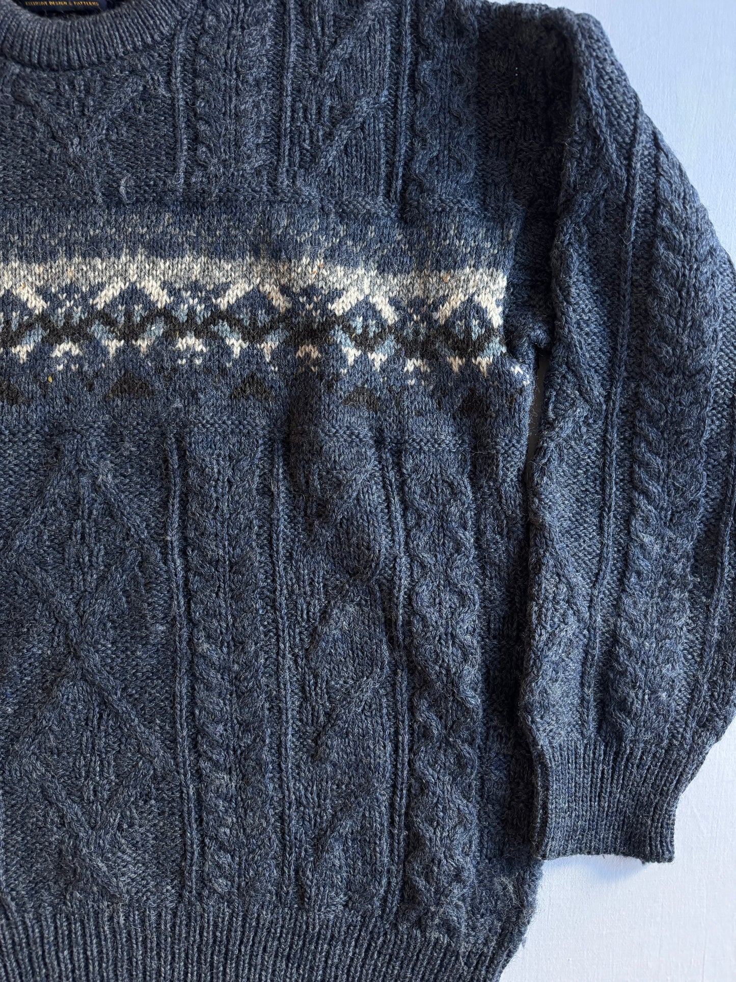 🧶 Pulover Vintage Tricot Gros Navy / Cable Knit (Mărime L)