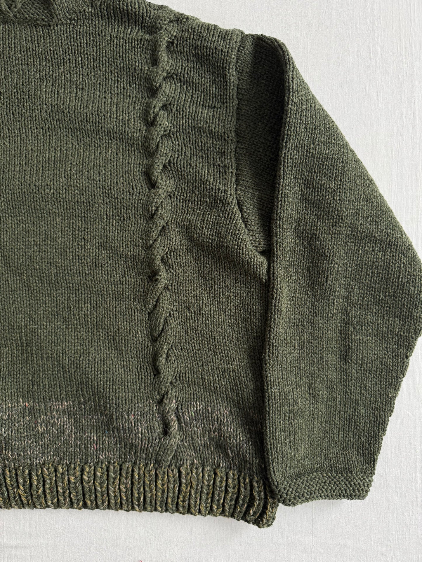 🧶 Hanorac Tricotat Vintage Verde Închis din Lână Merino – M Bărbați (Cropped Fit)