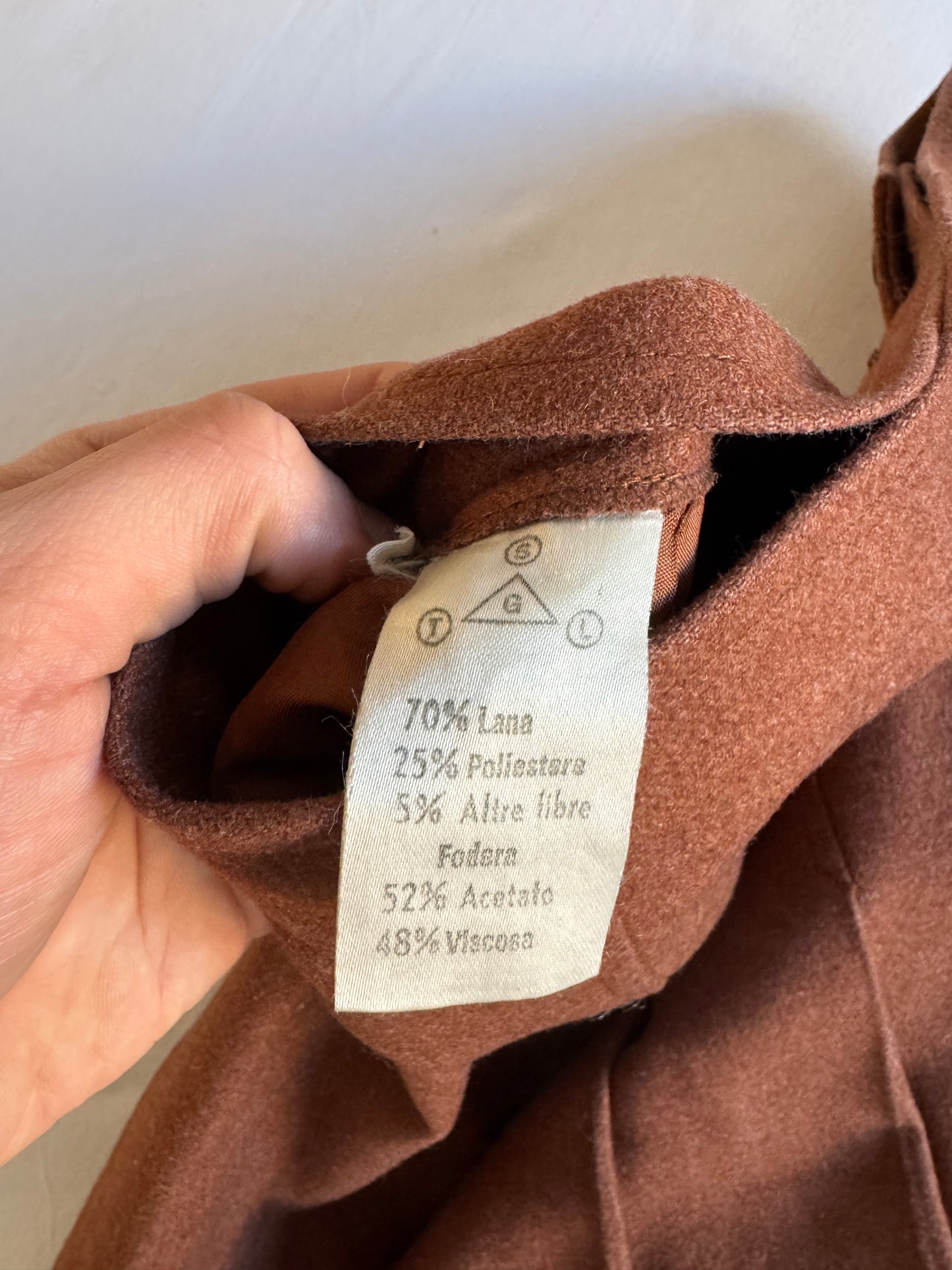 🍮 Fustă Vintage Plisată din Lână Caramel Brown – L (IT 46)