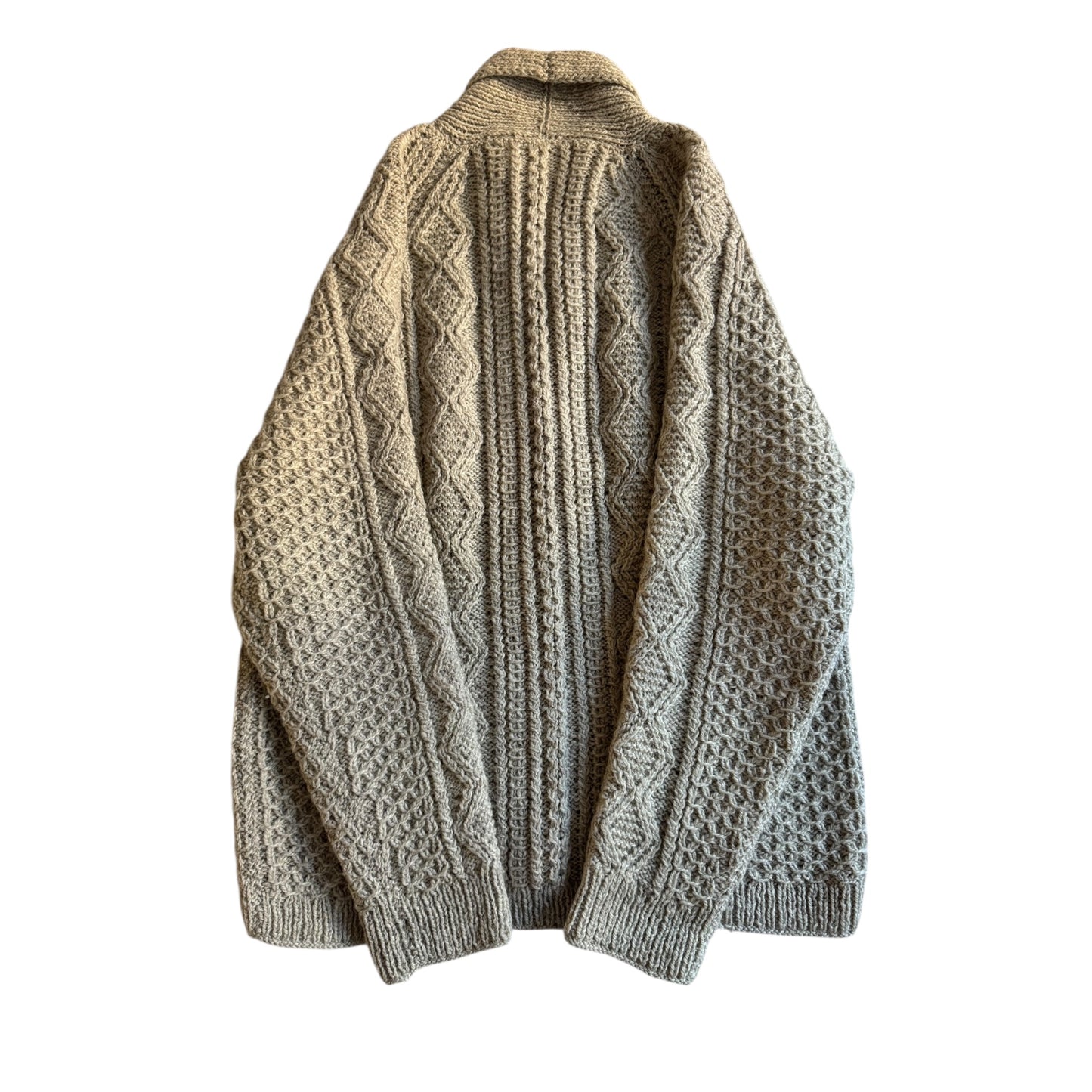 🧶 Cardigan vintage fisherman crem – 100% lână pură – mărimea L