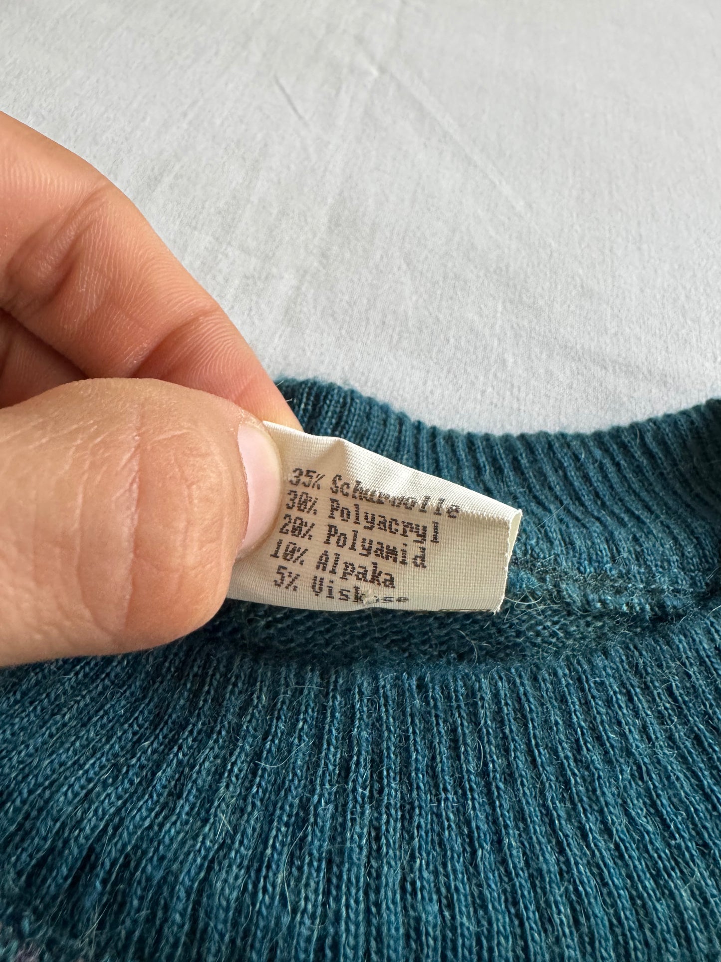 🧶 Pulover Vintage Verde-Albăstrui cu Model – Mărimea M