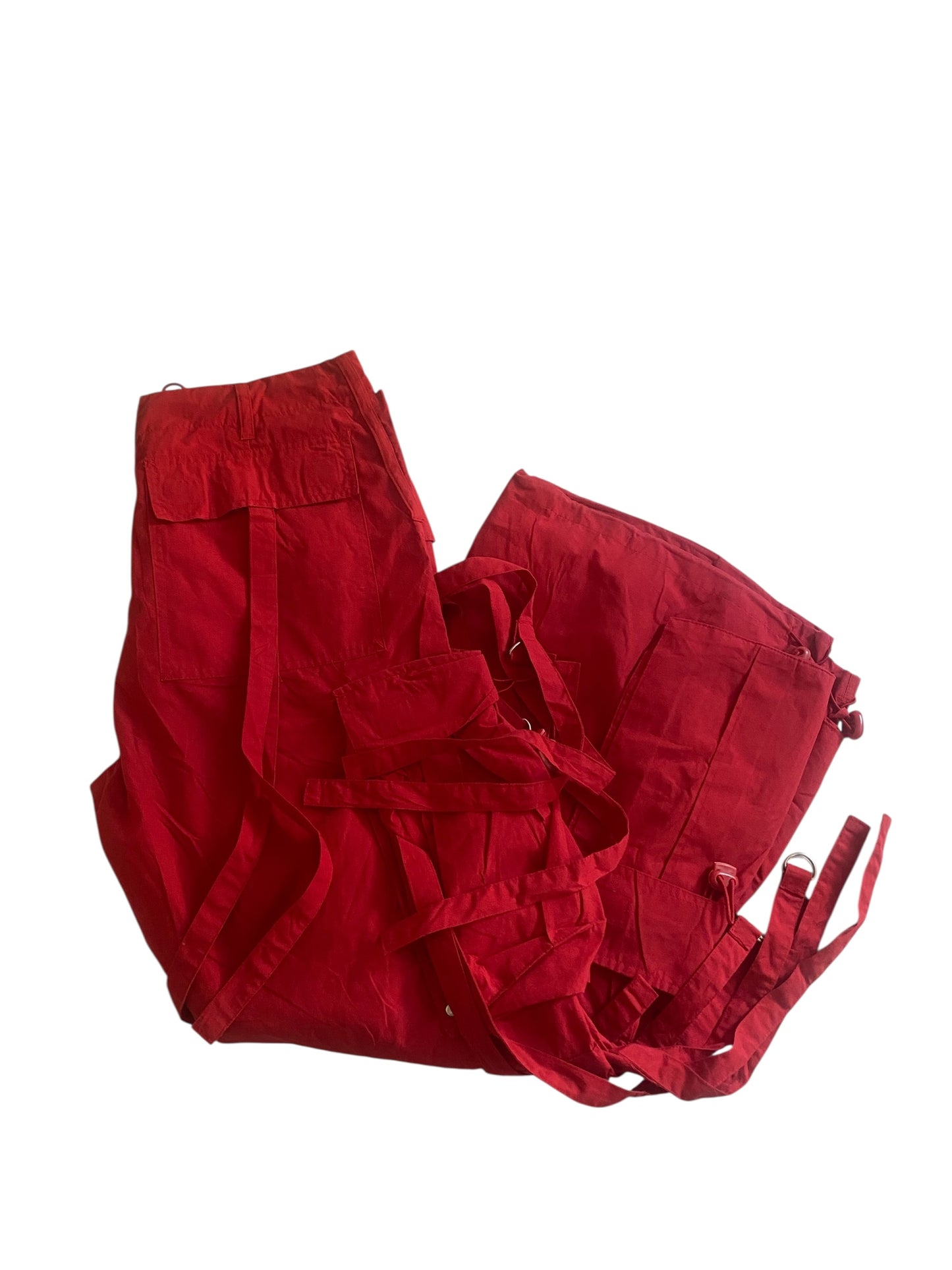 🔴 Y2K Red Crazy Rave Cargo Pants – Women’s L