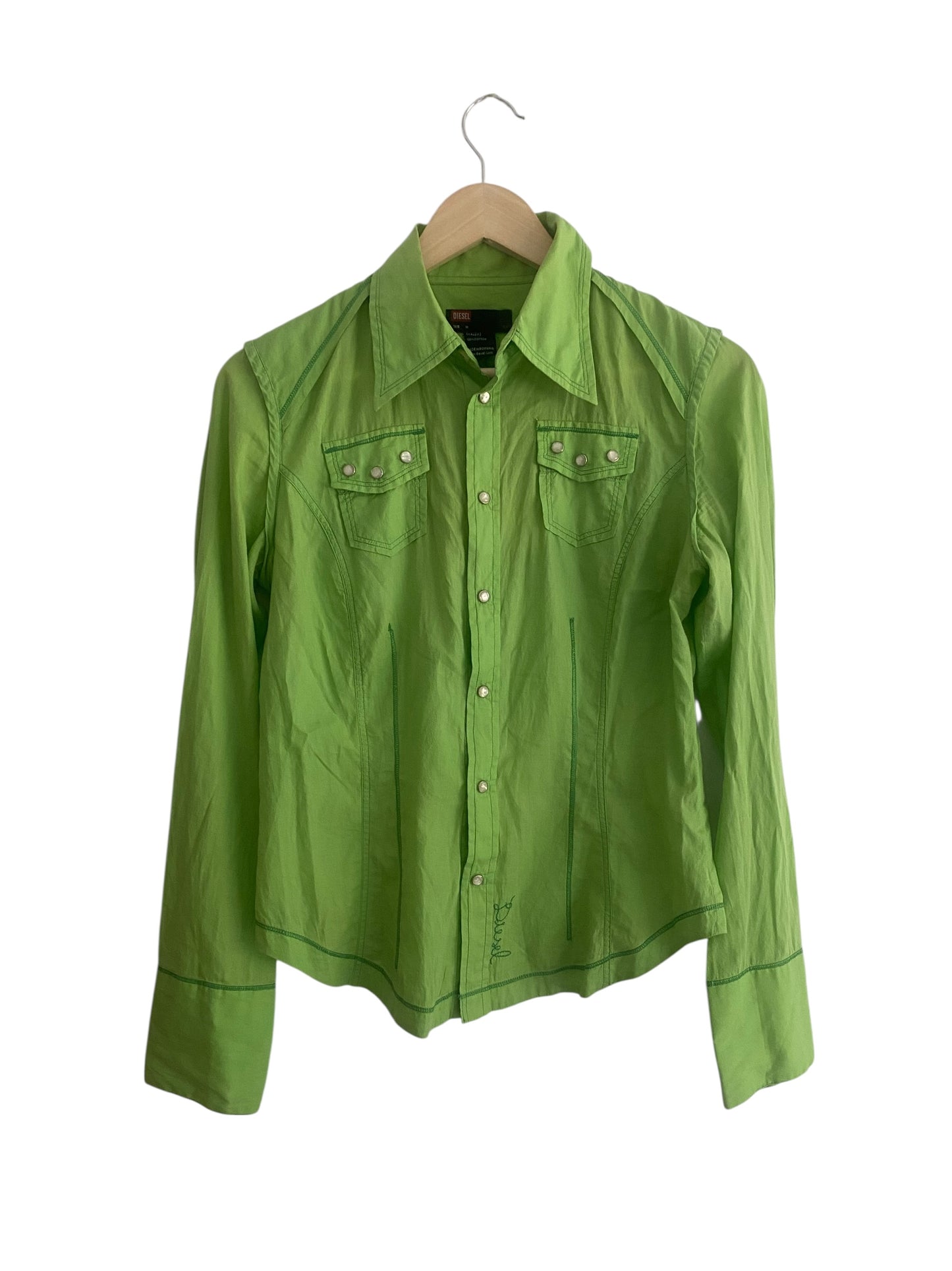 👚 Cămașă Y2K Diesel Verde cu Broderie pe Spate – Mărime M (Femei)