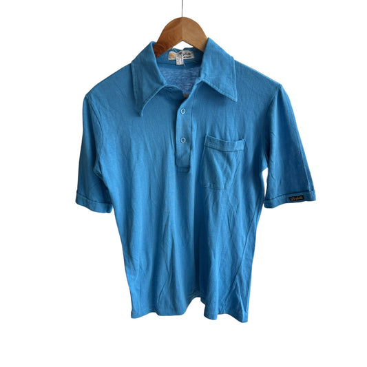 👕 Tricou Polo Vintage Anii ’70 Aqua Blue – Made in Italy – L Damă