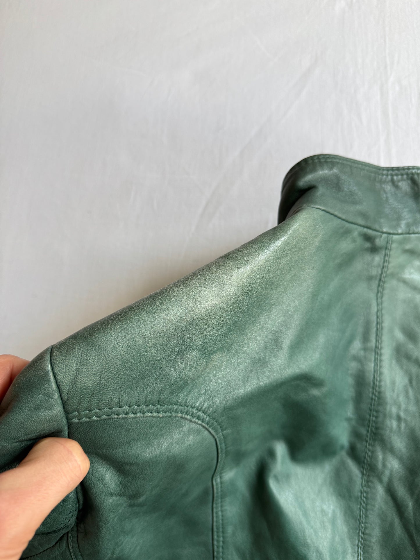 🏍️ Jachetă Biker Y2K din Piele de Miel Verde – EU 40 (L Damă)