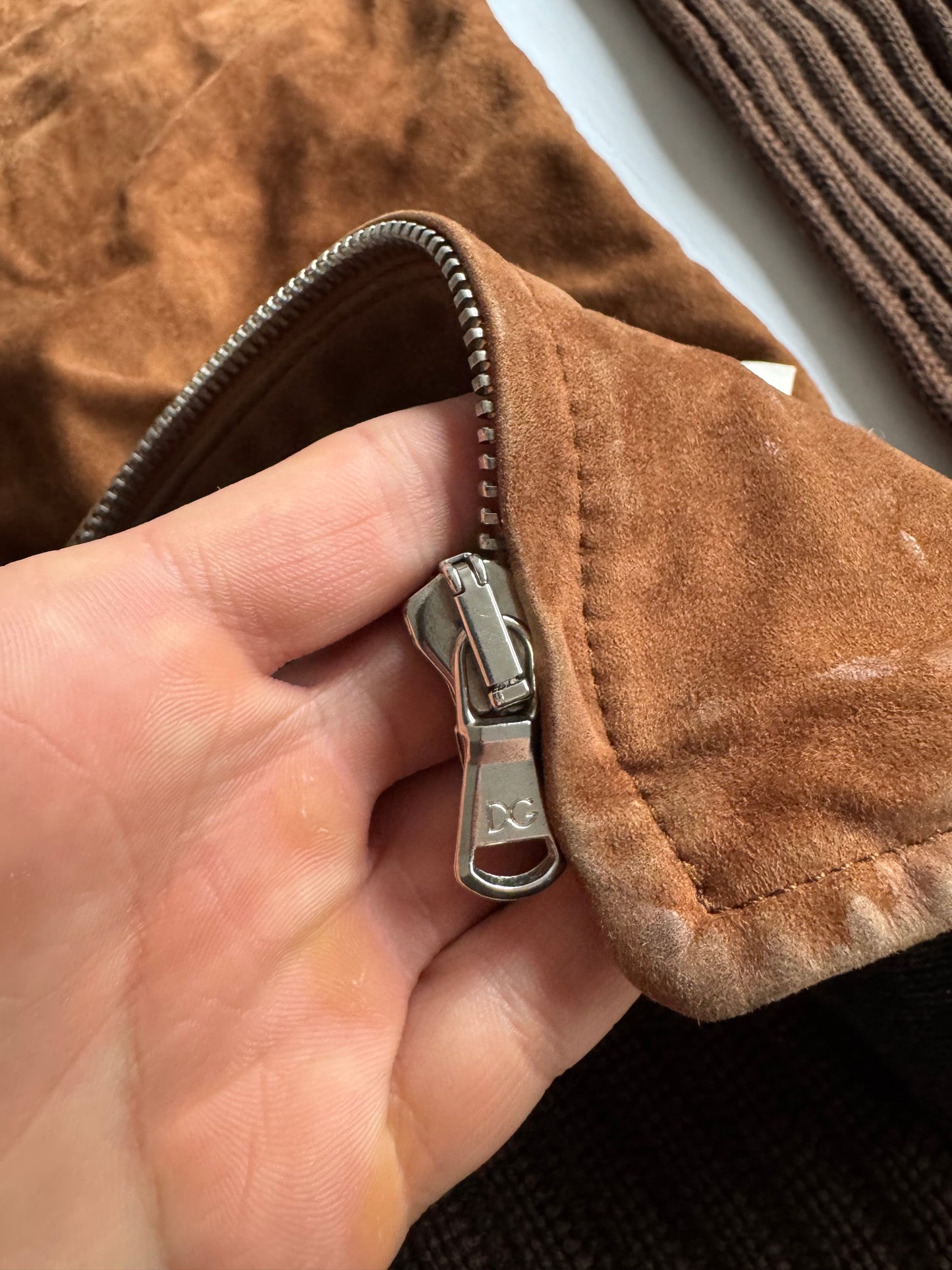 🤠 Geacă Vintage Dolce & Gabbana din Piele Suede Maro & Lână – M (48)