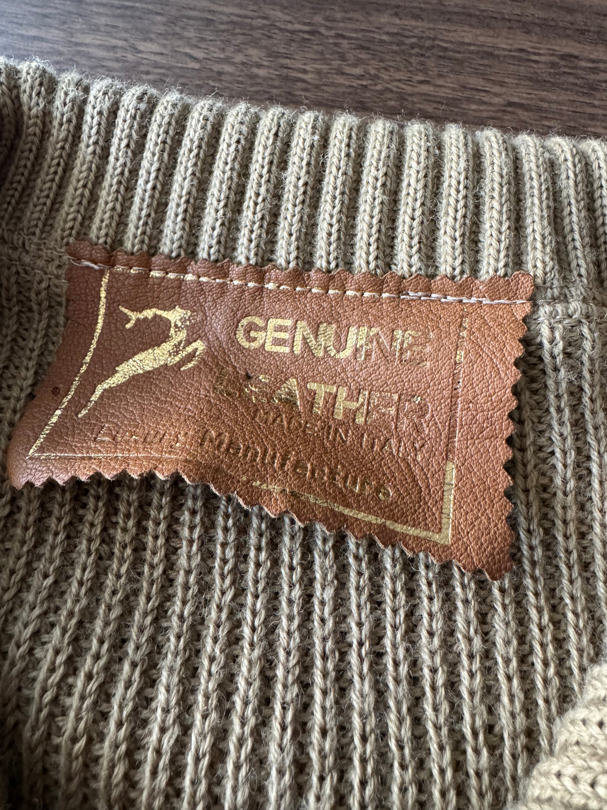 Cardigan Lână Crem Vintage Bărbați | Piele Întoarsă | L (50)