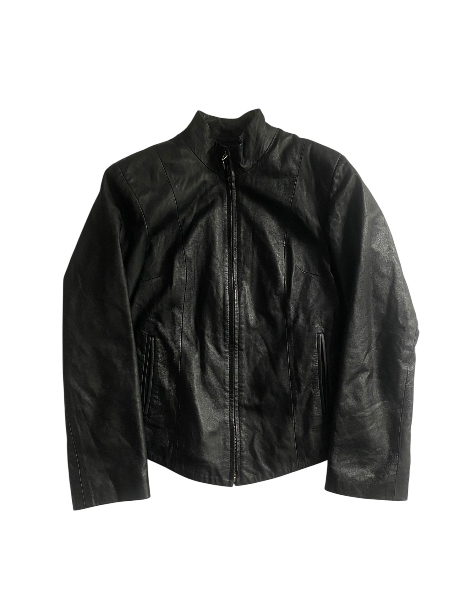 🖤 Vintage Black Leather Jacket – Women’s L
