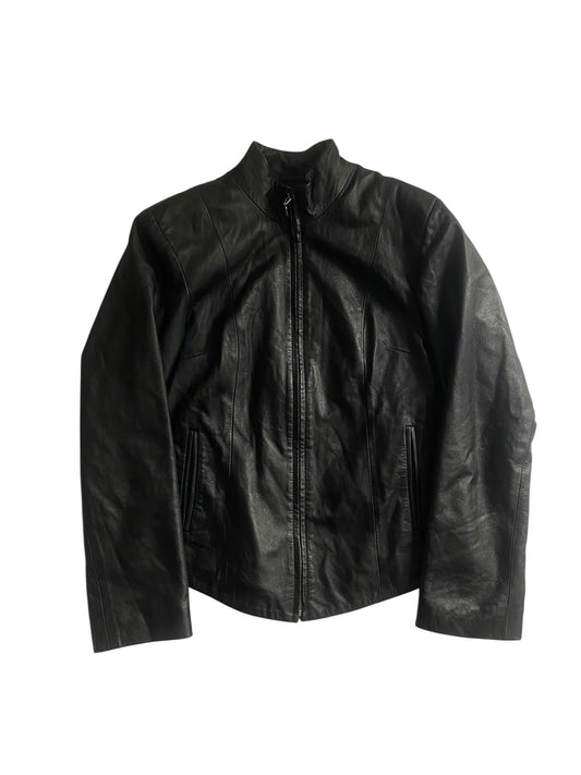 🖤 Vintage Black Leather Jacket – Women’s L