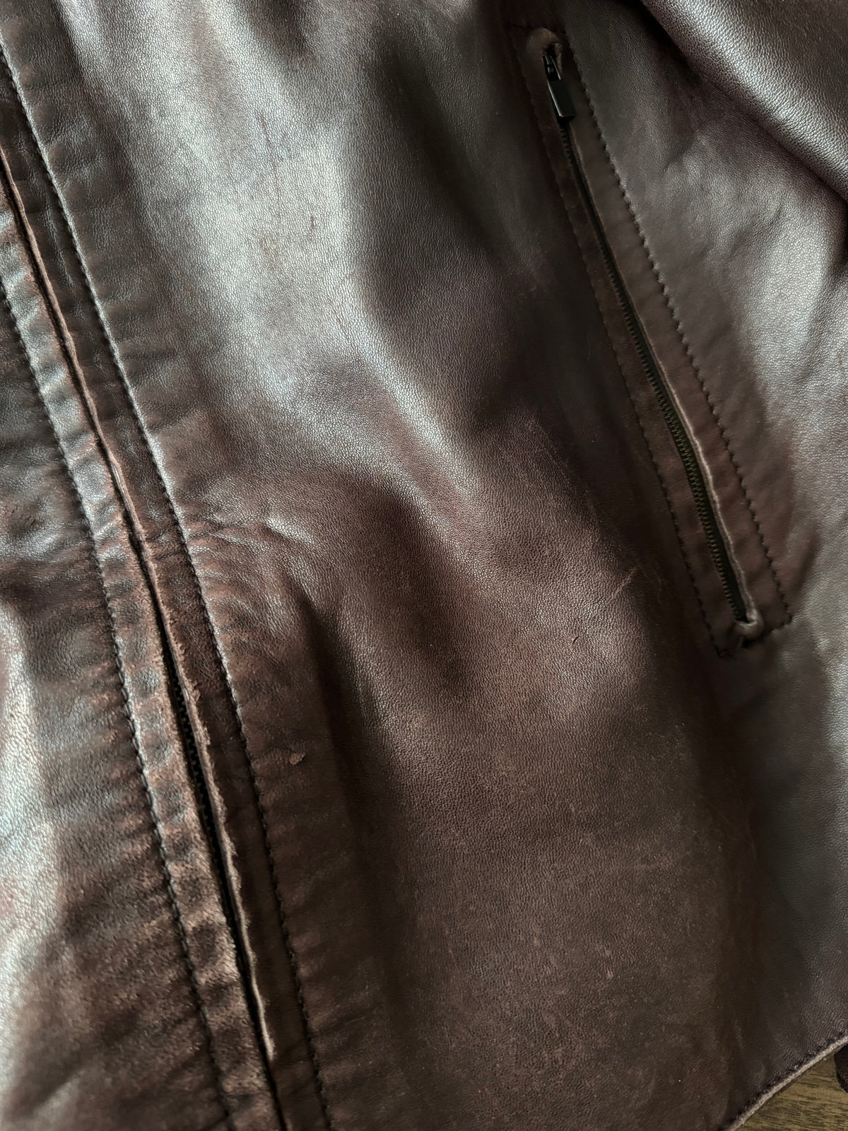 Jachetă Distressed Piele Miel Calvin Klein Vintage | Burgundy Închis| Made in Italy | M