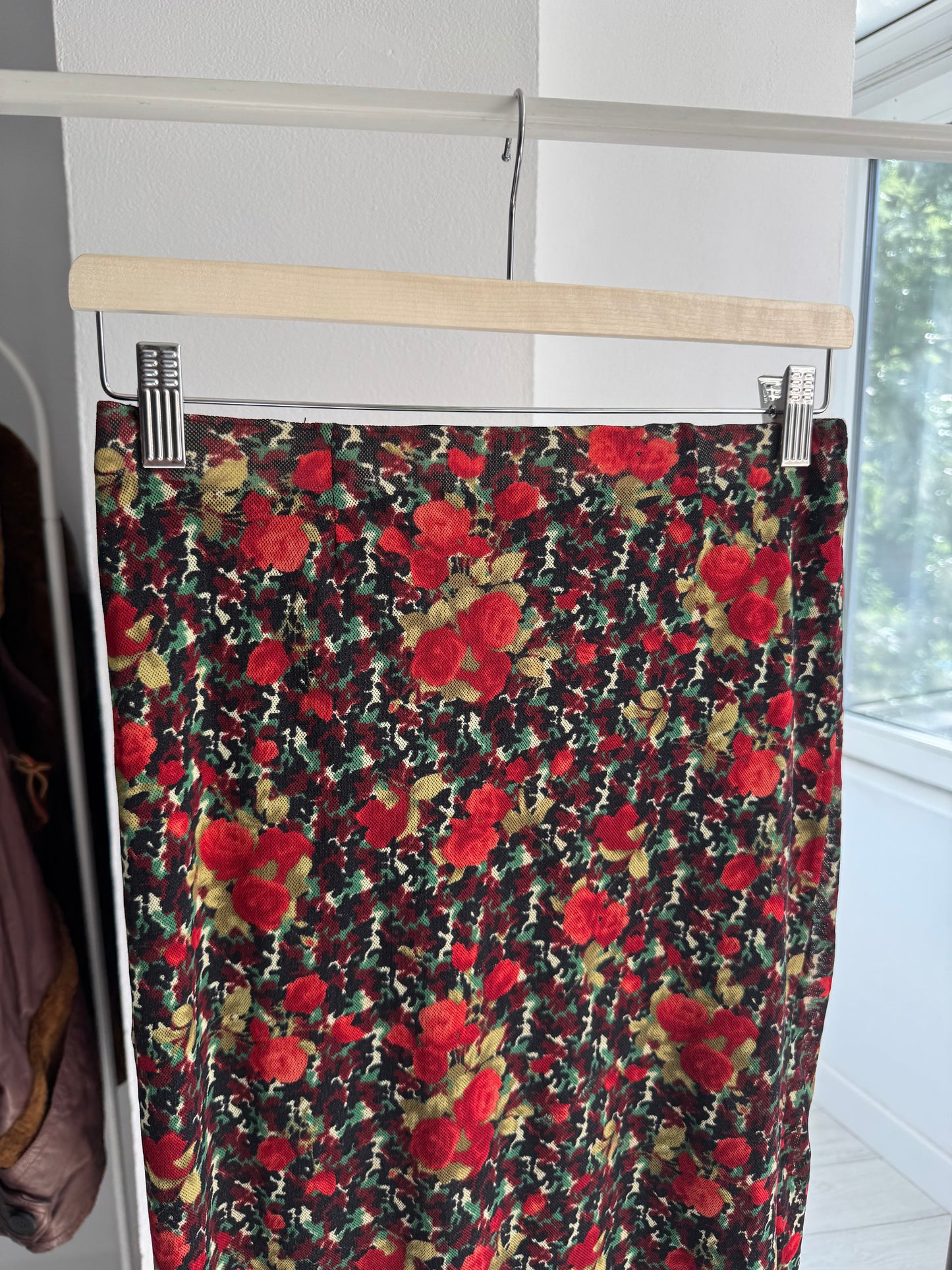 🌹 Fustă Y2K Floral Printed Mesh – XS/S Damă