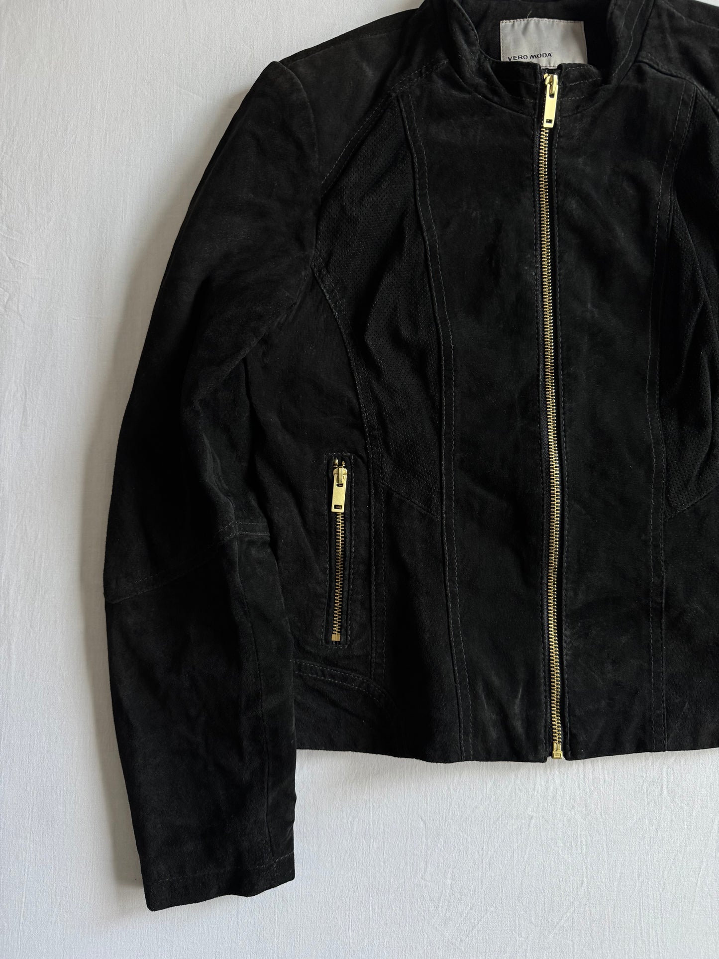 🐽 Geacă Y2K Damă din Piele Suede de Porc Neagră – L