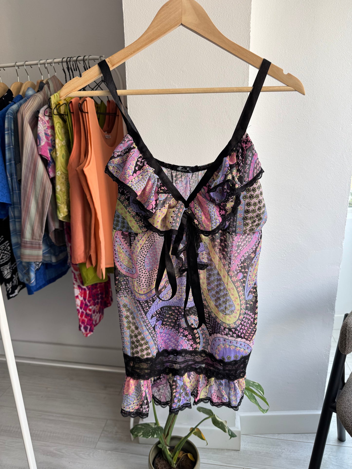 ✨ Cami Top Mesh Printed Y2K – L Damă