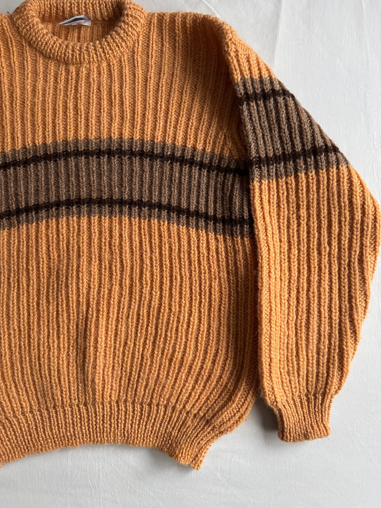 🍊 🧶 Pulover Vintage Bărbați Portocaliu Chunky din Lână și Alpaca – L