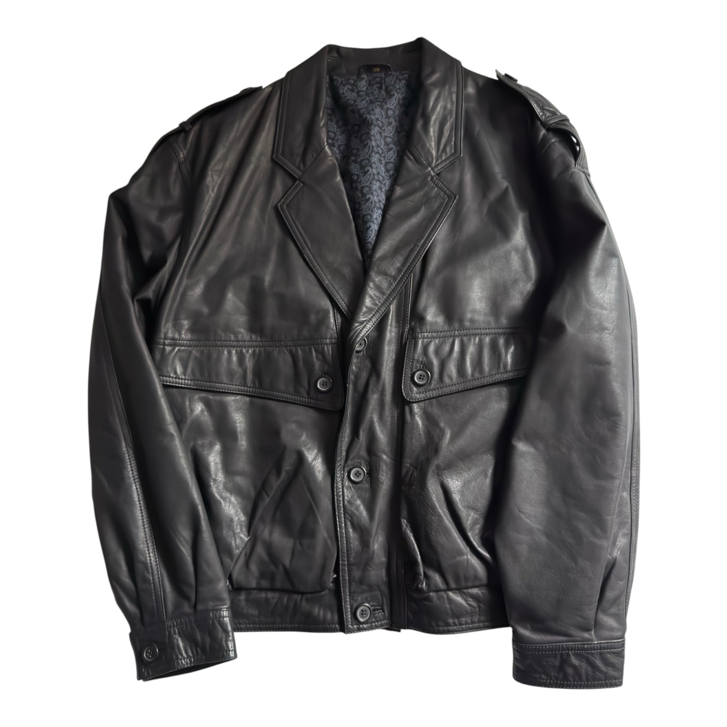 Geacă Vintage din Piele Neagră – Men’s L – Mărime 50