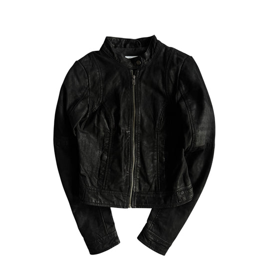 🏍️ Geacă Biker Y2K Damă din Piele Neagră – XS