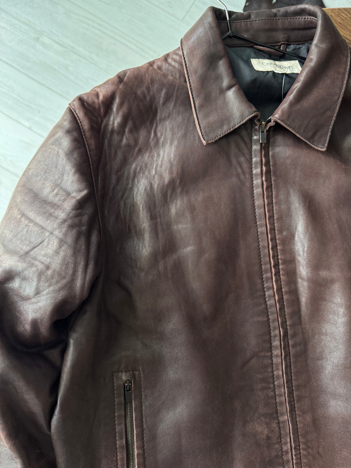 Jachetă Distressed Piele Miel Calvin Klein Vintage | Burgundy Închis| Made in Italy | M